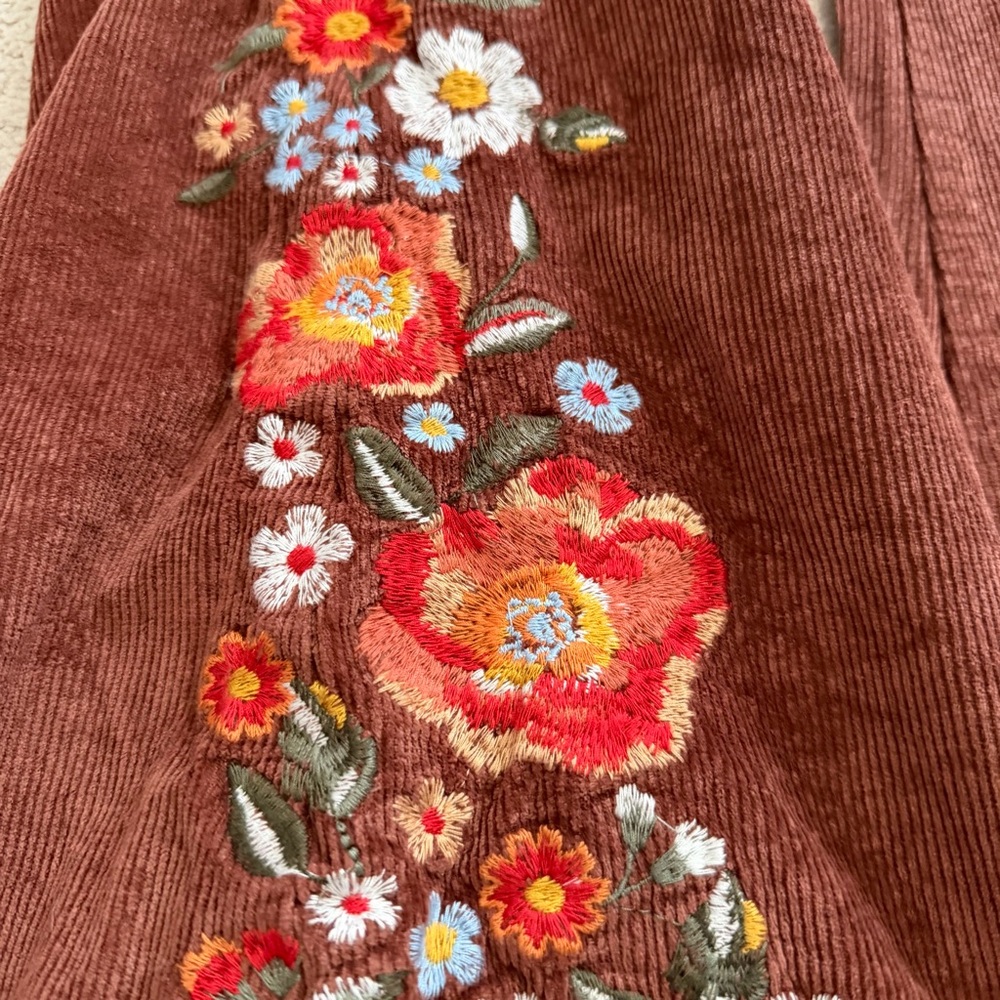 Altar'd State Emmaline Embroidered Corduroy Pants Flare Bell Bottom Sz 28 Boho - Picture 5 of 7